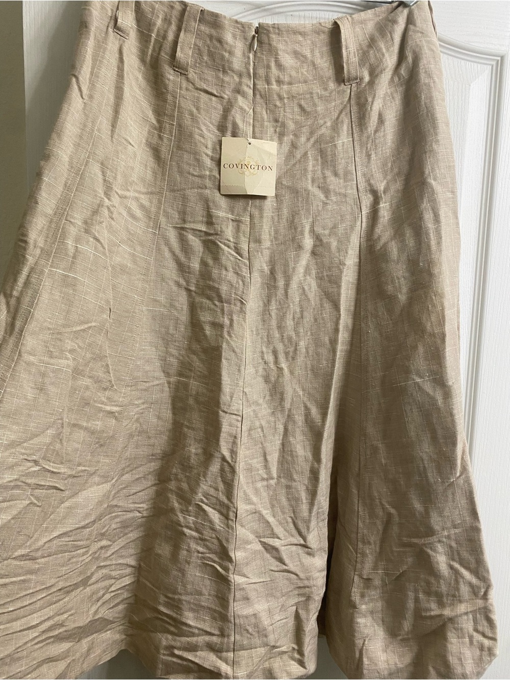 Vintage Y2K Sears Covington Linen Blend Flowy Boho Midi A-Line Beige 14 New - Picture 6 of 12